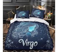 XQGASOEBN Virgo Zodiac Linge de Lit Microfibre Résistante 3D Imprimée 3 Pièces 2xTaies Douce Blue Mystical Housse de Couette Super Douce Entretien Facile for Adulte Double（200x200cm）