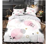 XQGASOEBN Watercolor Circles Linge de Lit Microfibre Hypoallergique 3D Imprimé 3 Pièces 2 Taies Douce Rose and Or Abstrait Housse de Couette Confortable Entretien Facile for Garçon King（220x240cm）