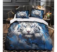 XQGASOEBN WhiteTiger Ensemble De Literie 3D Effet Microfibre 3 Pièces 2 Taies Douce Confortable DigitalPainting Linge de Lit Respirante Résistante for Adolescent Double（200x200cm）