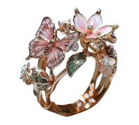 XQILGVF Bague Papillon Fleur, Bague Papillon Fleur Émaillée, Bague Papillon Fleur Mignonne, Bijoux Papillon Délicats Cadeaux pour Femmes (Rose Gold,Style B)