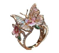 XQILGVF Bague Papillon Fleur, Bague Papillon Fleur Émaillée, Bague Papillon Fleur Mignonne, Bijoux Papillon Délicats Cadeaux pour Femmes (Rose Gold,Style A)