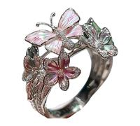 XQILGVF Bague Papillon Fleur, Bague Papillon Fleur Émaillée, Bague Papillon Fleur Mignonne, Bijoux Papillon Délicats Cadeaux pour Femmes (Silver,Style D)