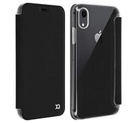Xqisit Etui iPhone XR Noir Eco-Cuir Ultra Fin à Rabat Porte-Carte + Coque Transparente - Compatible Fonction QI Apple iPhone XR