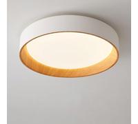 XQLVELNWD Nordic Wood Grain LED Ceiling Light, Minimalist Round Flush Mount Lamp Infinite dimming with remote control, Ultra Thin White & Wood Fixture for Bedroom Study Living Room(55cm)
