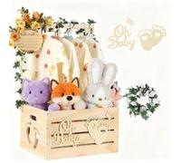 XQLY Caisse de douche en bois, panier de douche avec poignée, guirlande artificielle, boîte pour nouveau-né fille et garçon, cadeau de grossesse pour les nouvelles mamans et les parents