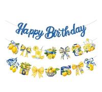 XQMMGO Bannières de décorations de fête citron, décoration d'anniversaire à carreaux bleus, décoration de support de limonade, guirlande sur le thème des agrumes, pour fête de jardin d'été