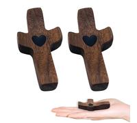 XQMMGO Lot de 2 croix en bois sculpté à suspendre au mur, croix d'amour en bois sculptée à la main avec cœurs, croix de consolation pour serrer, pour baptême, communion, prières de dévotion