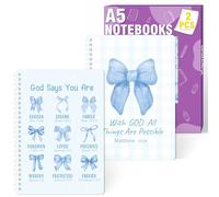 Xqumoi Lot de 2 carnets à spirales A5 avec nœud bleu Coquette - Carnet d'écriture avec versets de la Bible de motivation, journal ligné, cadeau de Noël chrétien, fournitures scolaires du dimanche