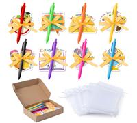 Xqumoi Lot de 24 blocs de notes adhésives pour la rentrée scolaire avec stylo - Stylos à bille en gel avec sac en maille - Cadeaux de fête, récompenses en classe, fournitures de bureau