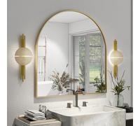 XRAMFY Miroir de Salle de Bain arqué 81,3 x 86,4 cm pour Salle de Bain ou décoration Murale, Miroir d'arche doré avec Cadre en Alliage d'aluminium, Miroir Mural pour Salon, Chambre à Coucher, entrée