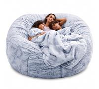 XRBCNMM Grande housse de pouf à poils longs de 1,5 m/1,8 m/2,1 m, en peluche PV douce, sans rembourrage, amovible et lavable, pour salon, chambre à coucher (1,5 m, bleu neige)