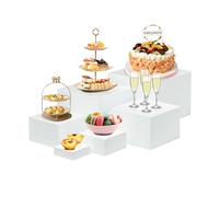 XRCHAA Lot de 6 Présentoirs de Buffet et Apéritif en Acrylique, 3/4/5/6/7/8 Pouces Boxes de Présentation Alimentaire Blanches pour Gâteaux, Desserts, Pâtisseries, Bijoux, Mariages
