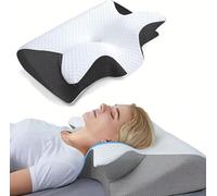 XRDSHY Cervimed Oreiller Médical Ergonomique Oreiller Ergonomique Cervical 2 en 1 en Mousse à Mémoire de Forme - Orthopédique pour Dormir sur Le Dos et sur Le Côté, Noir-1 X Oreille