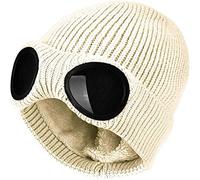 XRDSS Bonnet d'hiver tricoté avec lunettes - unisexe, beige, Taille unique