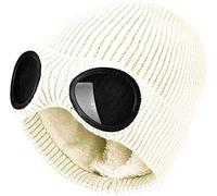 XRDSS Bonnet d'hiver tricoté avec lunettes - unisexe, blanc, Taille unique