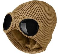 XRDSS Bonnet d'hiver tricoté avec lunettes - unisexe, café, Taille unique
