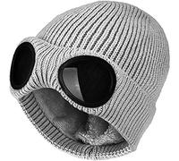 XRDSS Bonnet d'hiver tricoté avec lunettes - unisexe, gris, Taille unique