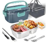 XREXS Boîte à Lunch électrique, 80 W, 1,5 l, 3 en 1 (12 V/24 V/220 V) avec Fourchette et Cuillère, Boîte à Déjeuner électrique, Portable pour Camion, Famille, Camping