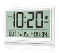 XREXS Horloge murale numérique de 27,6 cm, grand écran à piles, calendrier numérique avec température intérieure/humidité/date/jour, heure d'été automatique pour salle de classe, salon, bureau (sans