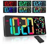 XREXS Horloge murale numérique de 45,7 cm avec affichage de la température, horloge murale numérique RVB avec 10 couleurs, télécommande, luminosité/volume réglable, carillon horaire, calendrier
