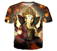 XRHYJK Hommes 3D imprimé T-Shirts Dieu Hindou Ganesha 3D Imprimé T-Shirt Hommes Femmes Été Mode Décontracté À Manches Courtes Unisexe Harajuku Streetwear Surdimensionné T-Shirt