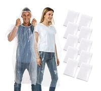 Xrkuu Lot de 10 ponchos de pluie jetables transparents pour adultes, imperméables et portables avec cordon de serrage et poignets élastiques pour camping, randonnée, pêche, transparent, taille unique