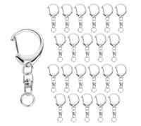 Xrkuu Lot de 50 crochets porte-clés argentés en forme de D avec fermoirs pivotants à 360° et anneaux fendus, pinces en métal pour loisirs créatifs, fabrication de bijoux et breloques de sac