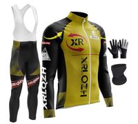 XRLQZH Vêtements De Cyclisme Hommes d'hiver Vêtements Cyclisme Vélo Polaire Maillot Ensemble,Maillot De Velo VTT Manche Longue Jersey Et Pantalon à Bretelle (TYP-5,L)