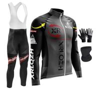 XRLQZH Vêtements De Cyclisme Hommes d'hiver Vêtements Cyclisme Vélo Polaire Maillot Ensemble,Maillot De Velo VTT Manche Longue Jersey Et Pantalon à Bretelle (TYP-6,L)