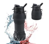 XRPRPX Bouteille d'Eau Pliable en Silicone 600ML avec Mousqueton - Gourde Réutilisable Souple pour Sport, Voyage, Randonnée, Camping