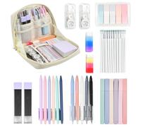 XRPRPX Lot de 45 Fournitures Scolaires Esthétiques avec Grande Trousse Scolaire, 6 Surligneur Pastel, 5 Stylos Gel, 6 Porte Mine 0.5 MM et 0.7 MM, 2 Rubans Correcteurs, Onglets d'Index, 2 Gommes
