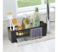 XRPRPX Organisateur Evier Cuisine ABS Porte Éponge Évier Cuisine avec Trous de Drainage Organiseur d'Évier en Plastique Noir Organisateur Évier Antidérapant Porte-éponge pour Vaisselle, Brosse, Savon