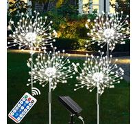 XRR Lampe Solaire Exterieur, 4 x 120 LED Feu d'artifice Solaire avec Télécommande 8 Modes Étanche Lampe Solaire Exterieur Jardin pour Jardin Pelouse Terrasse Deco(Blanc froid)