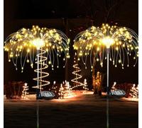 XRR Lumières solaires de jardin pour l'extérieur, 2 Pièces 150 LED Lumière de feu d'artifice solaire à énergie Extérieure Étanche Lampes Solaires pour Camping, fêtes, Noël Décoration (blanc chaud)