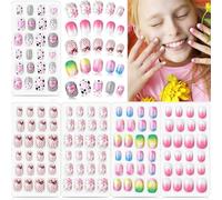 Xrten 120 Pcs Faux Ongles Enfant, Faux Ongles Courts, Faux Ongles pour Enfant Fille, Couverture Complète à Dégradé Rose de Faux Ongles Autocollants pour Ado Filles Enfant