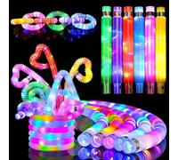 Xrten 12pcs Mini Tubes de Pop Jouets Sensorie, Lumineux Tube Pop, LED Light up Toys Pop Tube, Fidget Toys Anti-Stress, Extensible Éducatif pour Enfants, Bâton Lumineux