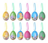 Xrten 12pcs Oeufs de Pâques à Accrocher, Oeufs de Pâques Colorés, Œufs de Pâques en Papier Mâché, Décoration à Suspendre pour Le Bouquet de Pâques pour Arbres de Pâques