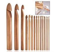 Xrten 15Pcs Crochet Bois Tricot Crochets Aiguilles Bambou Crochet Hooks Needles 3 à 25 mm de Diamètre
