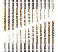 Xrten 26 Pcs Jeu de Forets À Queue en Titane, Foret Metal Revêtus de Titane, Orets en Acier À Coupe Rapide Hexagonale, Foret Hélicoïdal, pour Bois, Métal et Plastique