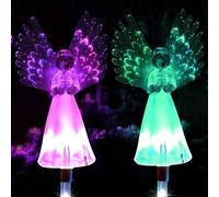 Xrten 2pcs Lumière Solaire, Lumière Ange Solaire À LED Changeantes Multicolores, Eclairage Ange de Jardin Exterieur pour Noël Terrasse Cour Pelouse Éclairage Deco