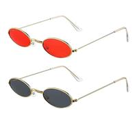 Xrten 2Pcs Lunettes de Soleil Ovales Vintage, Petites Lunettes de Soleil Ovales, Vintage de Petites Lunettes de Soleil, Hippie Costume Lunettes, pour Voyage Selfie Plage Été
