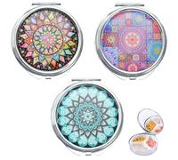 Xrten 3 PCS Boîte Portable Boîte à Pilules en Métal avec Miroir, Organisateur Pilulier Rond avec 2 Compartiments Médicaux