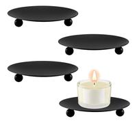 Xrten 4 Pcs Coupelle Bougie, Chandelier Noir, Noirs Vintage Bougeoirs en Métal, Bougie Rond Plaque de Décoration, pour Maison Fête Mariage Noël Cadeau d'anniversaire