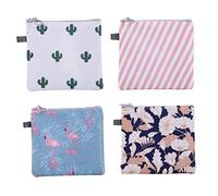 Xrten 4 Pièces Porte-Monnaie Femme Petit Pochette en Toile pour Protections Hygiéniques, Mouchoirs ou Maquillage Sac Organisateur Voyage Zipper