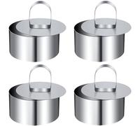 Xrten 4pcs Cercle a Patisserie, Moules à Pâtisserie, en Acier Inoxydable Moules à Mousse Anneaux à Dessert, Cercles à Pâtisseries, Moule Gateau Rond avec Presse à Lever Outil