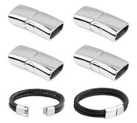 Xrten 4pcs Fermoir Magnétique en Acier Inoxydable,Fermoirs de Bracelet Magnétique, Cpour DIY Cordon en Cuir Bracelet Bijoux Fabrication(12 * 6mm)