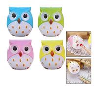 Xrten 4Pcs Taille Crayon Enfant, Taille-Crayon Manuel Mignon Dessin Animé Animal Hibou Deux Trous Taille-Crayons pour Enfants