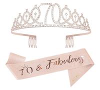 Xrten 70 Ans Couronne Echarpe Diademe Femme, Bandeau en Strass pour Les Cadeaux de 70 Ans, Diademe Femme, Couronne Anniversaire, Echarpe Anniversaire