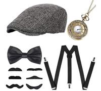 Xrten Accessoire Annee 20 Homme, Costume Homme Année 20 Accessoire, Great Gatsby Gangster Costume Accessoires Set, Années 1920 Hommes, Chapeau Panama (Noir)