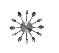 Xrten Adhésif Amovible en 3D Horloge Murale, Murale de Cuisine Couverts Ustensiles Couteau Vaisselle, Argentée